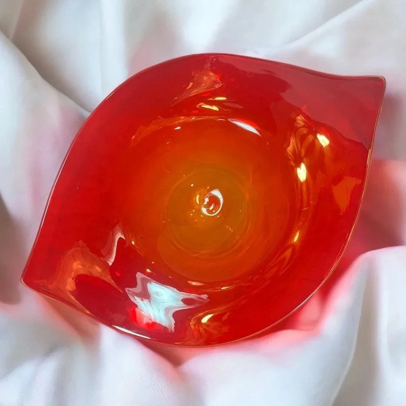 Vintage Murano Art Glass Red and Orange Art Glass Bowl - Picture 2 of 3